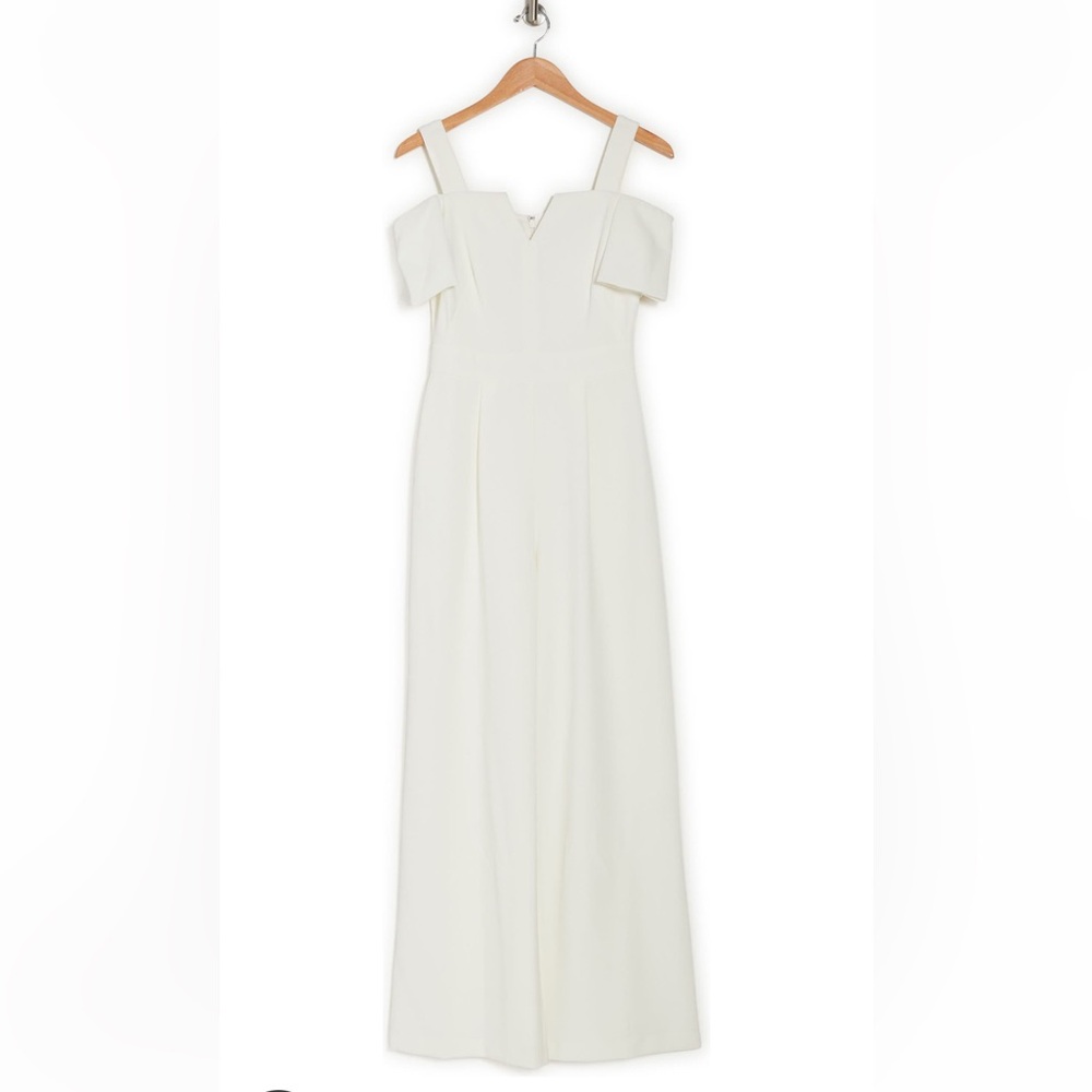 Eliza J White Ivory Cold Off-Shoulder Jumpsuit Short Sleeve Wide Leg XS 0 2 - Picture 3 of 11